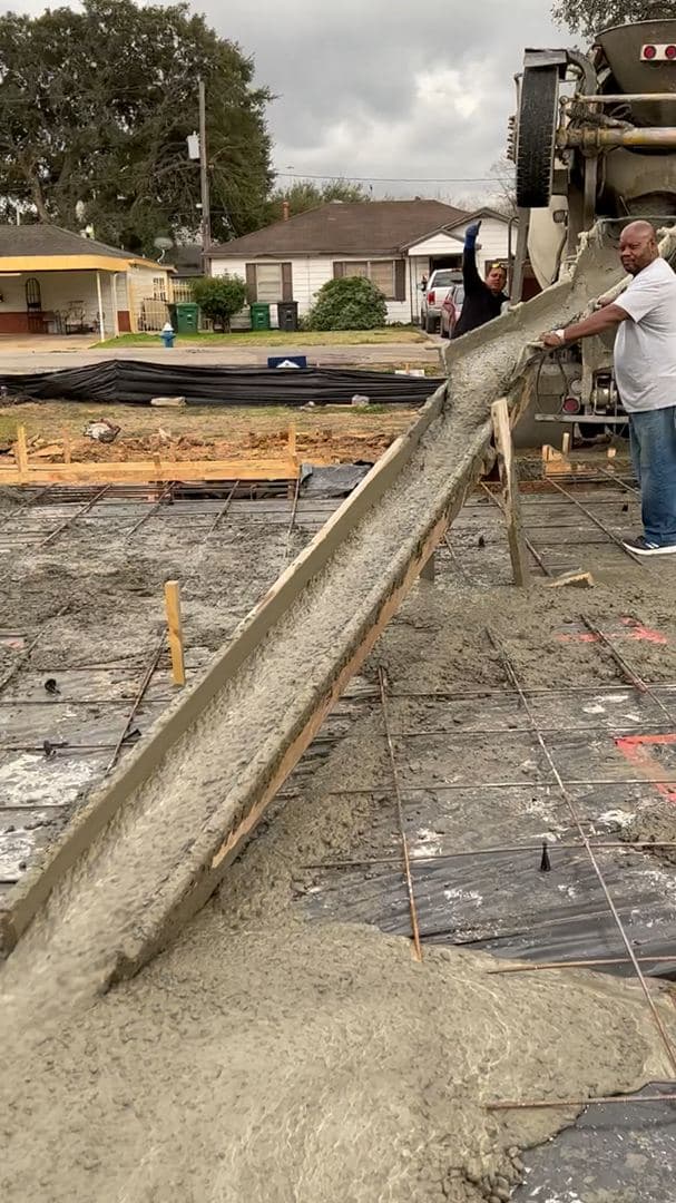 Wide view of a freshly poured concrete slab